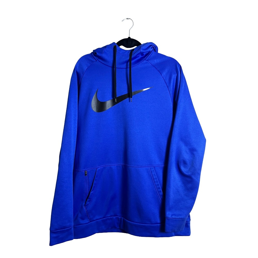 Nike Hoodie Large Royal Blue Dri FIT Standard Fit Big Swoosh Athletic